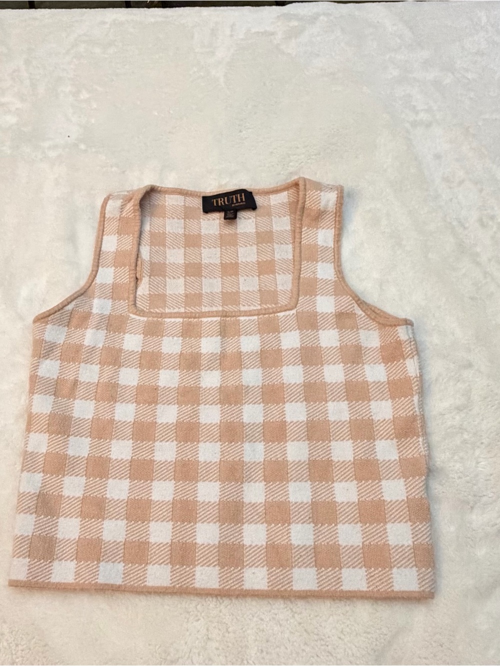 Truth Beige & White Gingham Crop Tank Top